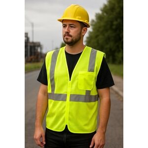 ANSI Safety Vest Adult Size Large Yellow Reflective Mesh Safety Gear Workwear